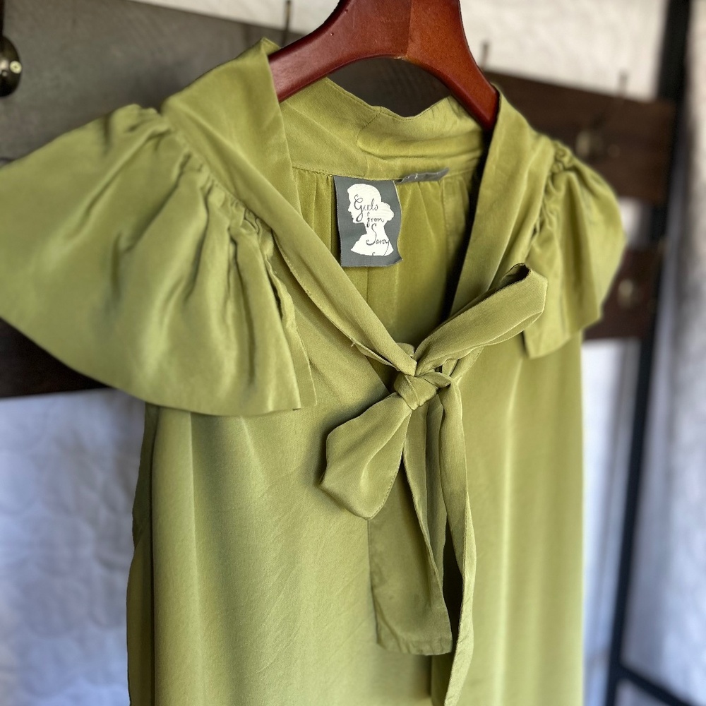 Quirky Anthropologie Dress by Girls from Savoy 100% Silk Chartreuse